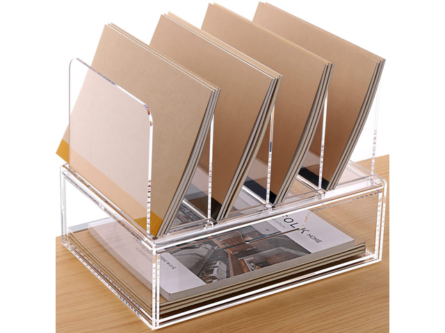 Desk Organizers and Accessories, Acrylic Desk Organizer with Drawer, Office Supplies Organization Storage, Clear Acrylic File Organizer for Desk -...