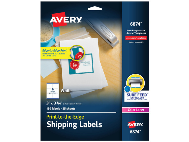 Print-to-the-Edge Printable Shipping Labels, 3' x 3.75', Matte White, Sure Feed Technology, Laser & Inkjet Printer Compatible, 150 Blank Labels per...