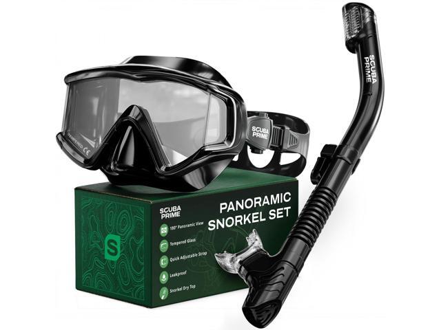 Pano 3 180° Panoramic Dive Mask, Three-Window Tempered Glass Scuba Mask with Dry Top Snorkel, Dual-Layer Silicone Skirt Anti-Leak Diving Gear for...