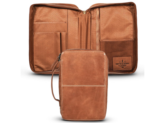 Bible Covers for Men and Women - Top Grain Buffalo Leather - Genuine Leather Bible Cover with Pockets, Zipper, and Bookmark - Bible case - Book...