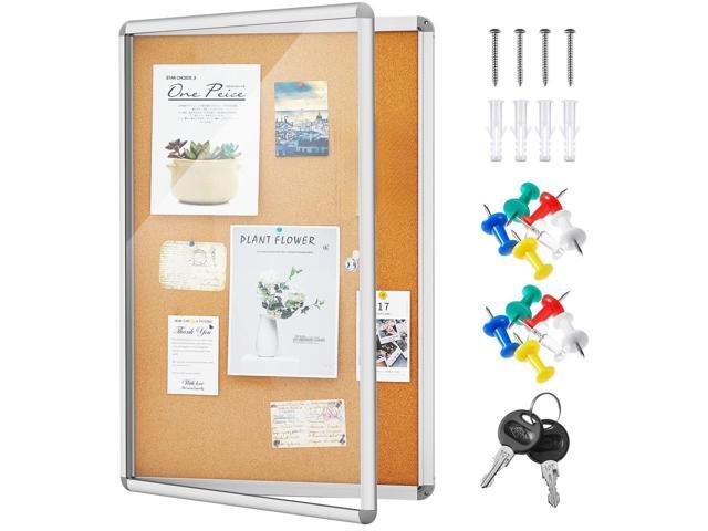 36 x 24 Inch Enclosed Bulletin Board with Locking Door Fabric Cork Outdoor Bulletin Board Lockable Display Case, Tamperproof Aluminum Frame.