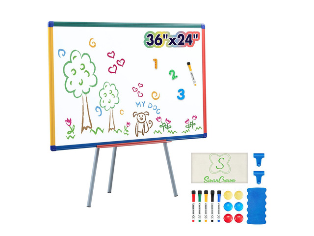 Magnetic Whiteboard Easel for Classroom 36x24 in, White Board with Stand Portable Dry Erase Easel, Height Adjustable to 63 inches, Standing...
