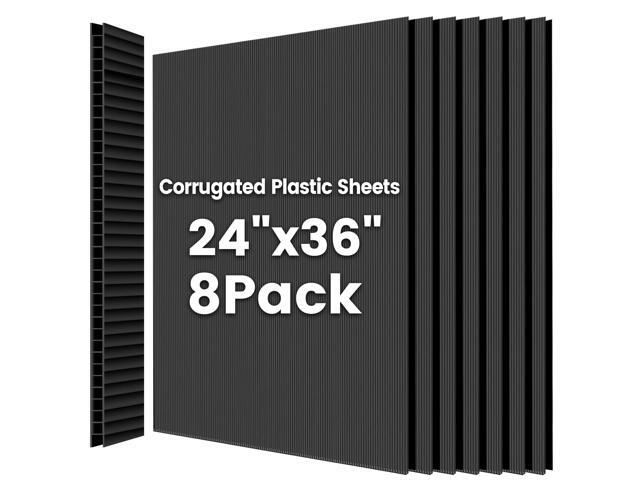 8 Pack 24x36 Inch Corrugated Plastic Board, Black Coroplast Sheets, 4mm Thick Waterproof Double-Sided Poster Board & Blank Yard Signs for DIY.