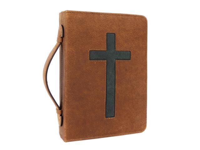 Leather Bible Cover Bible Case for Men Women Genuine Leather Bible Bag Holder Cross Large Carrying with Zipper Case Protector Christian Religious...