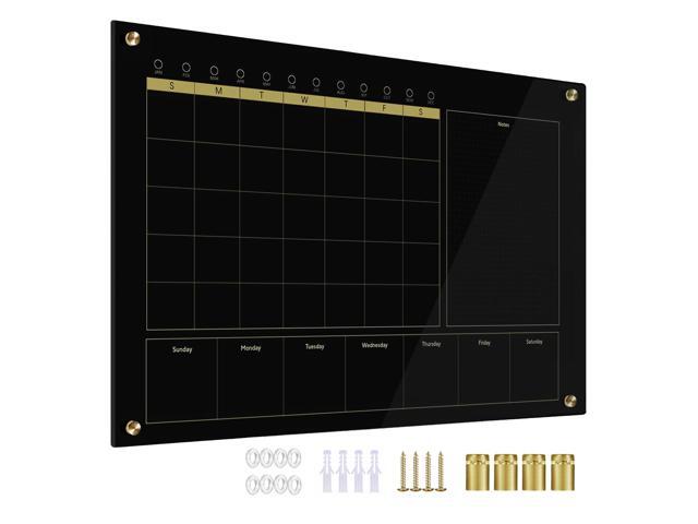 Black Glass 3-1 Monthly Dry Erase Calendar Whiteboard for Wall,24'x 36',Frameless Mounting,Office/School/Home, Frameless Large Planner White Board
