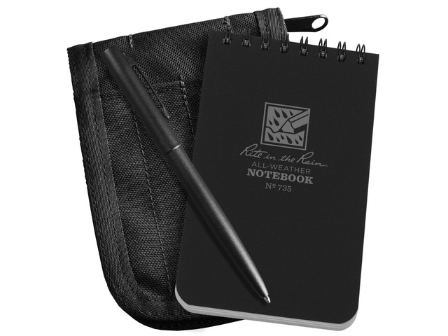 Weatherproof 3' x 5' Top Spiral Notebook Kit: Black CORDURA Fabric Cover, 3' x 5' Black Notebook, and Weatherproof Pen (No. 735B-KITL)
