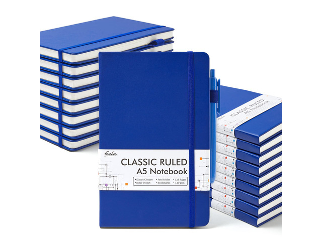College Ruled Notebooks, 18 Pack Business Notebook Bulk Hardcover Lined Writing Journal with Pen Holder for Men Women Note Taking, with 18 Black...
