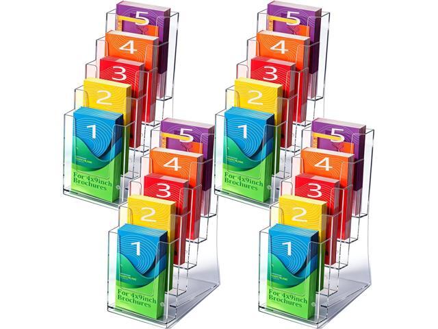 4 Pack 5 Tier Acrylic Brochure Holder 4 x 9 Inches Brochure Display Stand Clear Pamphlet Flyer Holder Countertop or Wall Mount For Booklets...