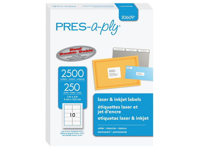 Laser Label, 2 x 4 Inches, White, Box of 2500, 2 Packs (30609)