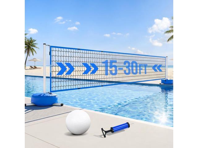 Pool Volleyball Net Set for Inground Pools, 15-30FT Adjustable Full-Coverage Net (No Gap Design), Pool Games for Adults and Family, Poolside.