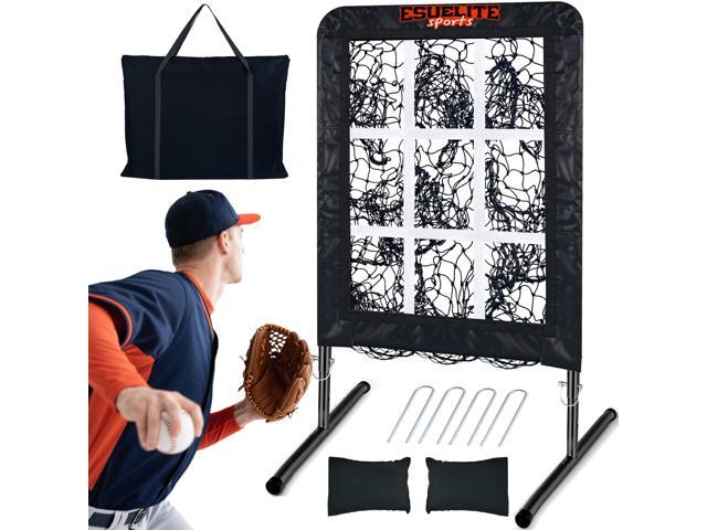 9 Hole Pitching Net with Strike Zone, Baseball Softball Pitching Target Adjustable Height Portable Indoor Outdoor Training Equipment for Pitchers...