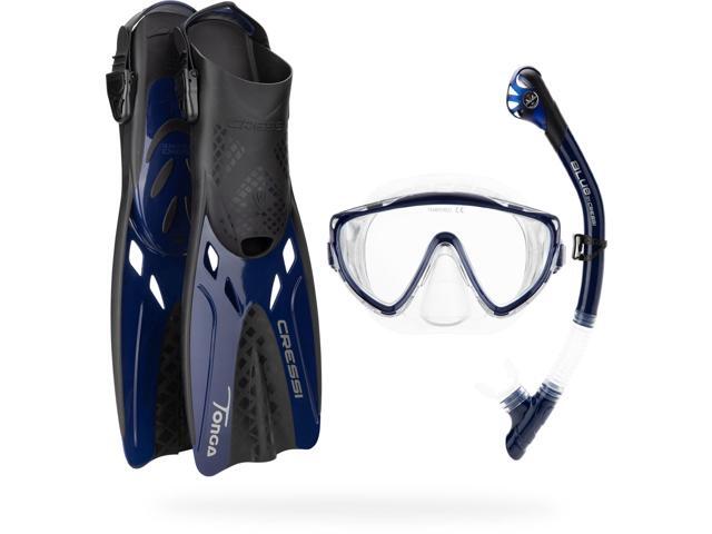 Snorkeling Set- Short Adjustable Fins, Silicone Mask, and Dry Snorkel- Compact for Travel- Adventure Set- Designed in Italy