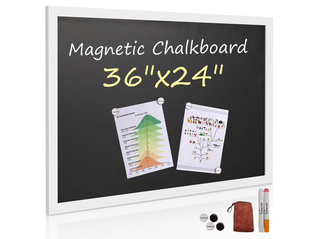 Rustic Wood Framed Magnetic Chalkboard 24 x 36, Large Hanging Chalk Board Sign for Kids, Non-Porous Wall Blackboard for Wedding Kitchen Restaurant...