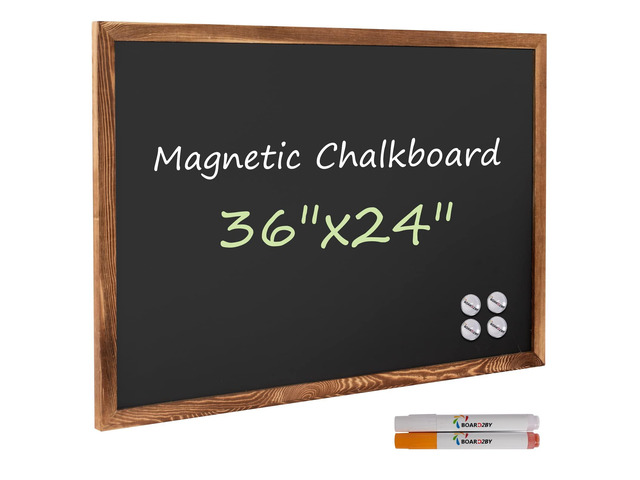 Rustic Wood Framed Magnetic Chalkboard 24 x 36, Large Hanging Chalk Board Sign for Kids, Non-Porous Wall Blackboard for Wedding Kitchen Restaurant...