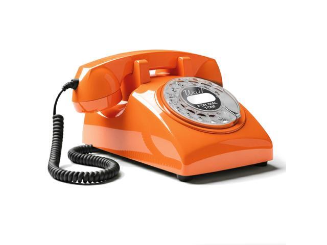 60s Cable - Retro Rotary Landline Phone - Vintage 1960s Antique Style Desk Telephone with Real Metal Bell - Orange