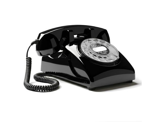 60s Cable - Retro Rotary Landline Phone - Vintage 1960s Antique Style Desk Telephone with Real Metal Bell - Black
