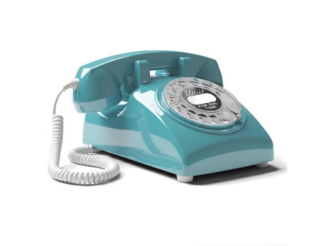 60s Cable - Retro Rotary Landline Phone - Vintage 1960s Antique Style Desk Telephone with Real Metal Bell - Azure