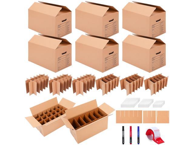 Kitchen Moving Boxes with Handle Hole Kit, 24 x 12 x 12 Inch, Included Glassware Moving Divider Kits Foam Pouches Cup and Plate Box Tape Rolls for.