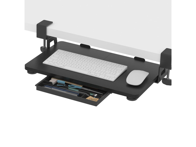Keyboard Tray Under Desk, 19.7' X 11.81' Small Size Keyboard Drawer with C Clamp-on Mount Easy to Install, Computer Keyboard Stand Slide Pull Out,...