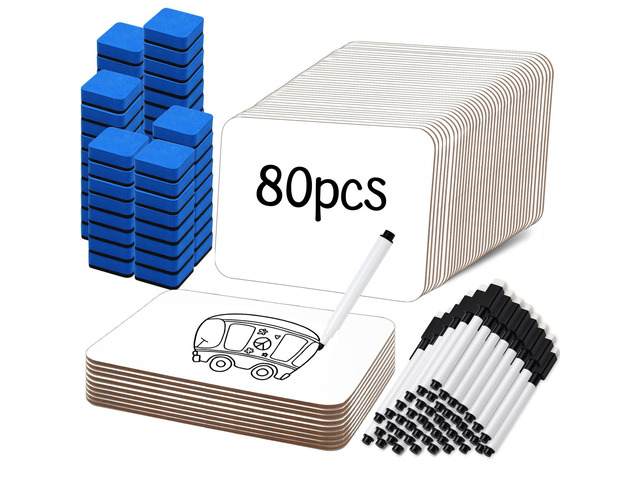 80 Pcs Small White Board 5 x 7 Inch Mini Dry Erase Board Small White Boards with Markers Erasers Double Sided Dry Erase Whiteboards for Students...
