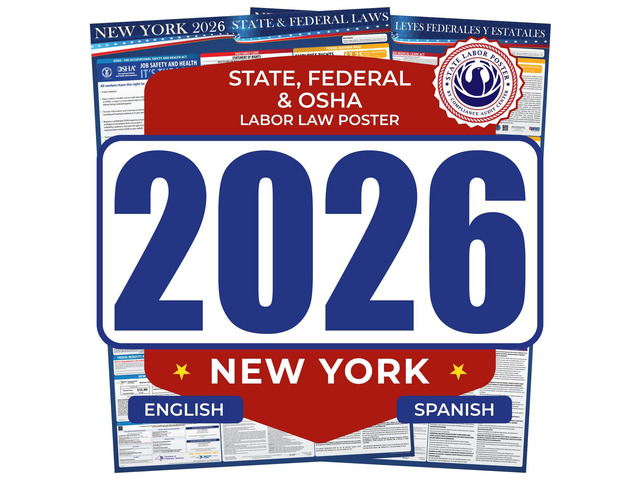 2026 New York State & Federal Mandatory Labor Law Poster, OSHA Compliant (English Spanish Combo)