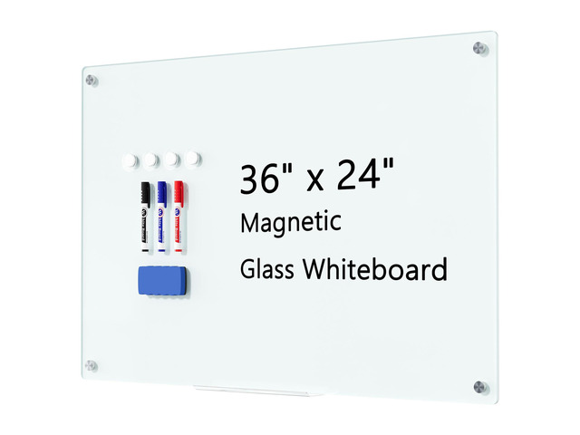 Magnetic Glass Whiteboard for Wall, 36' x 24' Large Dry Erase Board, Frameless Wall-Mounted White Board School, Classroom, Office & Home