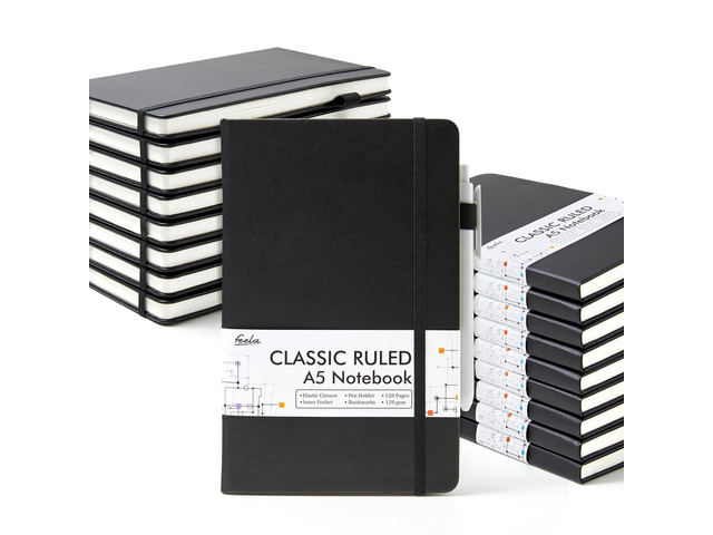 18 Pack Journal Notebook for Work, Business Notebook Bulk Hardcover Lined Writing Journal with Pen Holder for Men Women Note Taking, with 18 Black...
