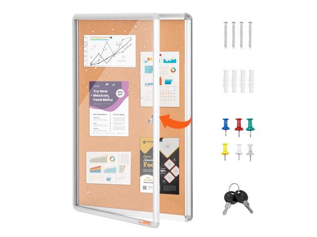 36'x24' Enclosed Cork Board with Aluminum Frame Lockable Bulletin Board with Acrylic Door & 2 Keys Weather-Resistant Wall Display Case for...