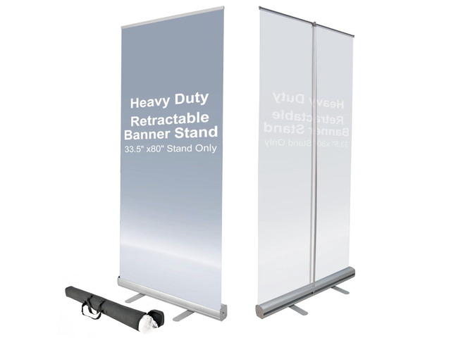 33.5''x 80'' Heavy Duty Retractable Roll Up Banner Stand, Aluminum Portable Sign Holder with Padded Canvas Bag for Trade Show Exhibition Store...
