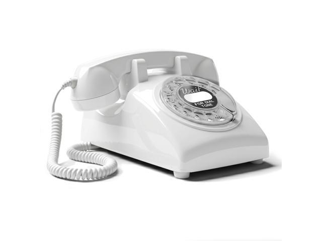 60s Cable - Retro Rotary Landline Phone - Vintage 1960s Antique Style Desk Telephone with Real Metal Bell - White