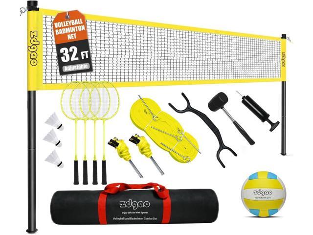 20FT/32FT Volleyball & Badminton Combo Sets for Backyard Adjustable Height Poles System, Anti-Sag Net, Volley ball, Racket Set, Boundary Line,.