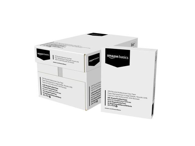 30% Recycled Multipurpose Copy & Print Paper, 8.5 x 11 Inches, 20 lb Weight, 92 Bright, White, Certified, 5000 Sheets (10 Reams)