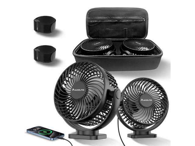 [Upgraded 2X Magnet] 2-Pack Magnetic Golf Cart Fan Rechargeable with Carrying Case, 12000mAh Battery Operated Portable Fan with Magnetic Base,.