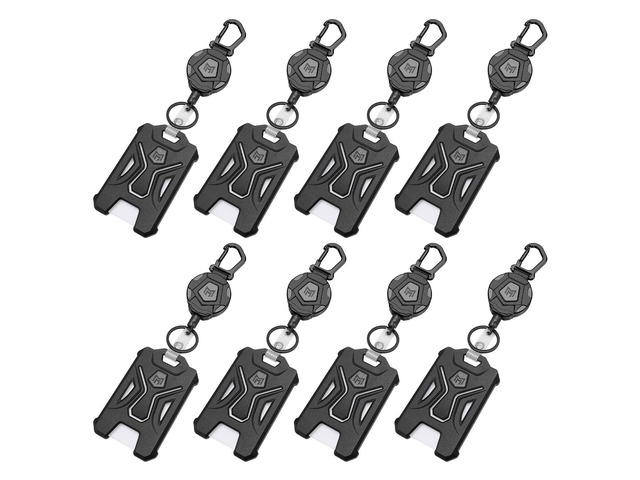 8-Pack Retractable Badge Holder, Heavy Duty Carabiner Keychain, Tactical ID Card Holder with 31.5' Retractable Badge Reel, Black