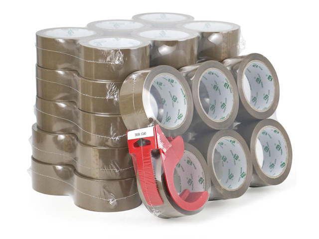 36Rolls Brown Packing Tape with Dispenser, Brown Tape Refill Rolls for Packaging, Shipping and Moving, 2.6Mil 1.88 Inch x 60 Yard