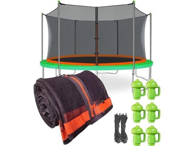 Trampoline Net Replacement with 6 PoleCaps, 12-15 ft Round Safety Trampoline Net, UV-Resistant, Weather-Resistant, Breathable, Durable (Not Include.