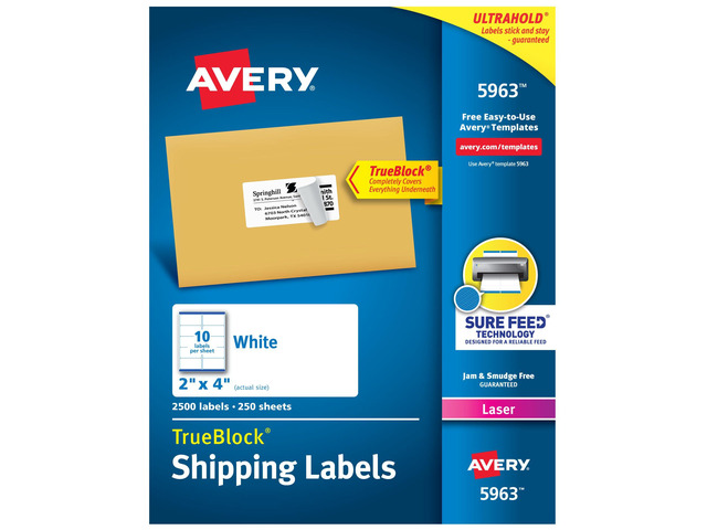 Printable Shipping Labels, Sure Feed Technology, 2' x 4' Customizable Stickers, White, 2,500 Blank Mailing Labels, Great for Mailing, Shipping,...