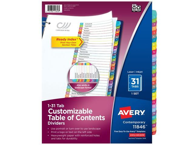 1-31 Dividers for 3 Ring Binders, 31 Tabs per Set, Customizable Table of Contents, Multicolor Arched Tabs, Great for Organizing Reports, Projects,...