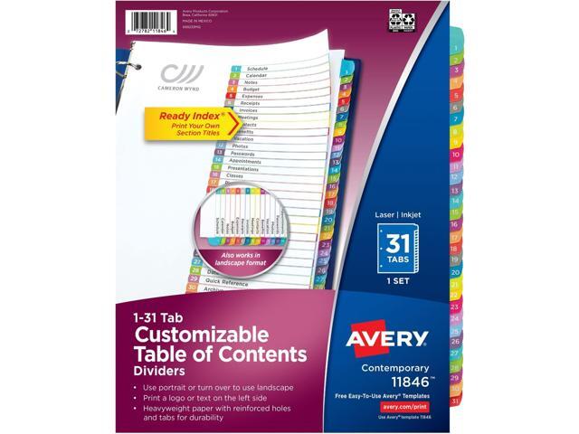 1-31 Dividers for 3 Ring Binders, 31 Tabs per Set, Customizable Table of Contents, Multicolor Arched Tabs, Great for Organizing Reports, Projects,.
