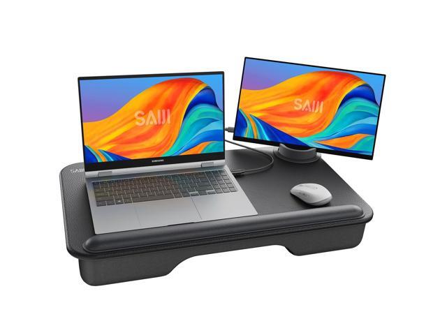Laptop Lap Desk with External Monitor Holder Fits Up to 17' Laptops Lightweight Lap Tray Table Stand with Soft Leather Wrist Pad, Lap Desk with.