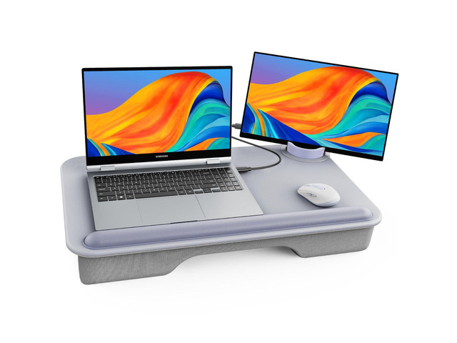 Laptop Lap Desk with External Monitor Holder Fits Up to 17' Laptops Lightweight Lap Tray Table Stand with Soft Leather Wrist Rest, Lap Desk with...