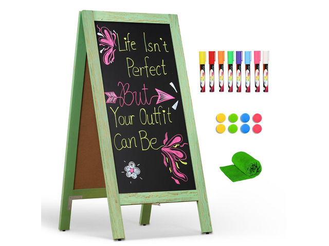 A-Frame Double-Sided Magnetic Chalkboard 40'x20', Green Solid Pine Wood, Freestanding Sandwich Board, For Business, Restaurants, Cafes, Weddings, 8...