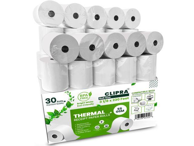 3 1/8 x 230ft Thermal Paper Receipt Rolls (30 PACK) 55 GSM - Compatible with ALL POS Systems, Cash Registers - BPA Free, Premium Quality Receipt.