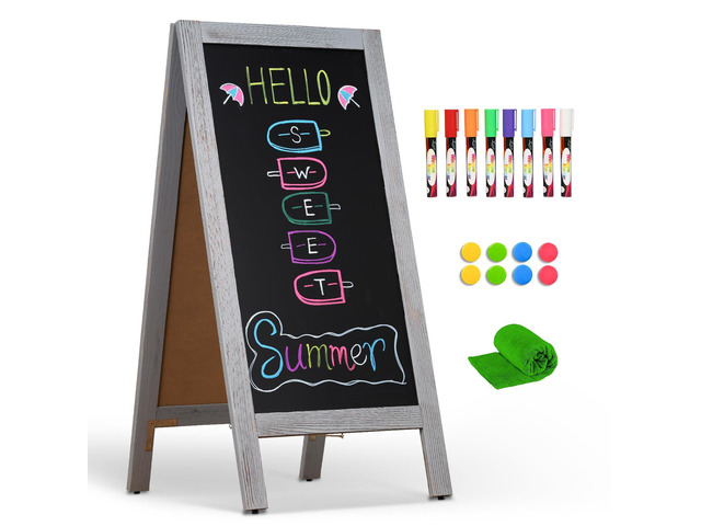 A-Frame Double-Sided Magnetic Chalkboard 40'x20', Grey Solid Pine Wood, Freestanding Sandwich Board, For Business, Restaurants, Cafes, Weddings, 8...