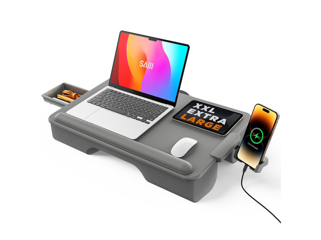 Lap Desk with Cushion, Computer Laptop Stand, Lap Laptop Table Built-in Drawer Storage, Phone Holder, Wrist Pad, Fits Up to 17' Laptops,Leather...