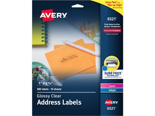 Address Labels Clear 1' x 2-5/8' Glossy Sure Feed Technology For Laser & Inkjet Printers 300 Labels, Pack of 5
