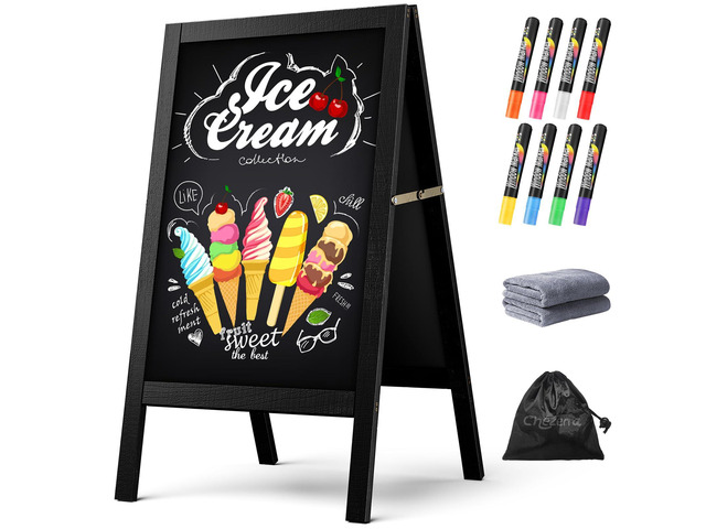 A Frame Chalkboard Sign, 40'x20', Black Sidewalk Chalk Board Wooden Standing ChalkBoards Set with Marker Double-Sided Magnetic Blackboard for Cafés...