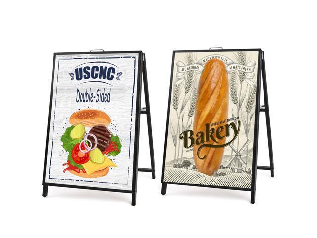 2 Pack Heavy Duty A-Frame Sidewalk Sign 24 x 36 Inch, Portable Double-Sided Sandwich Board Slide-in Folding Metal Signboard (Frame onlyNo white board)