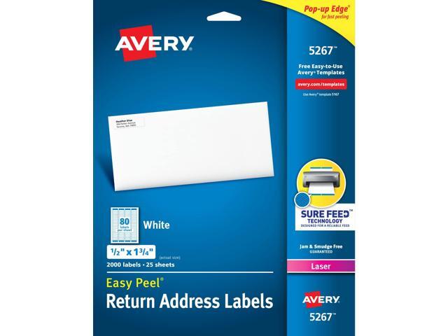 Mailing Address Labels,Laser Printers, 2,000 Labels,1/2x1-3/4,Permanent Adhesive,Easy Peel,5 Packs(5267)