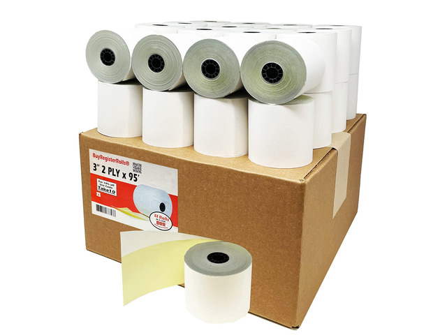 (32 Rolls) 2 Ply Carbonless Rolls 3' X 95 Feet White/Yellow Receipt Paper POS Cash Register Two Ply White/Canary for Star Micronics SP700 SP2000...